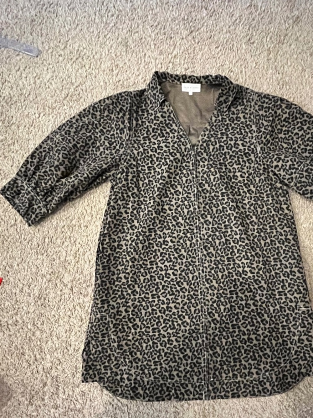 Entro Leopard Print Zip Front Mini Dress Puff Sleeve Tunic Medium